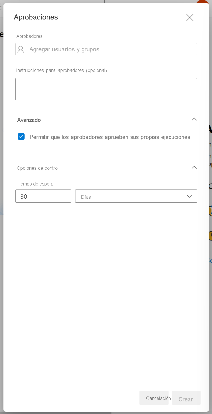 Captura de pantalla de la personalización de una aprobación en Azure Pipelines.