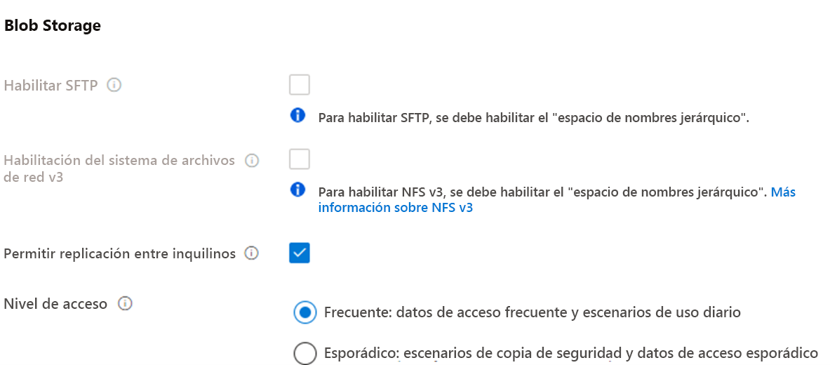 Screenshot of storage blob settings showing hot and cool access tiers.