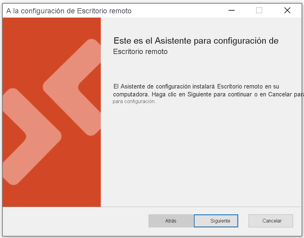 Diagrama de configuración del cliente de Escritorio remoto para Windows.