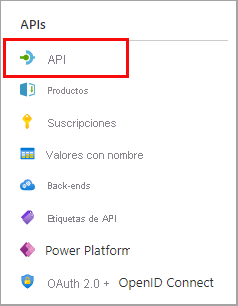 Seleccione las API en el panel de navegación del servicio.