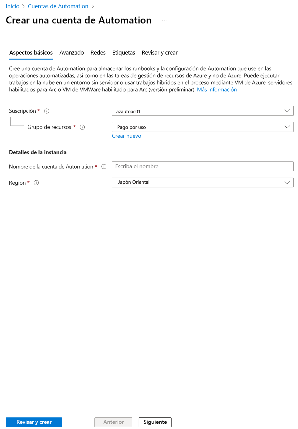 Captura de pantalla de la hoja Agregar cuenta de Automation en la que aparece resaltado el botón Sí para crear una cuenta de Azure Automation resaltado.