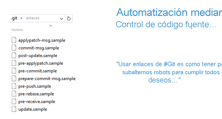 Captura de pantalla de los archivos de enlace de Git para la automatización.
