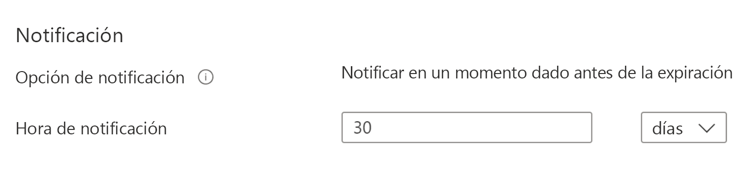 Captura de pantalla que muestra un ejemplo de notificación de una directiva de rotación de claves.