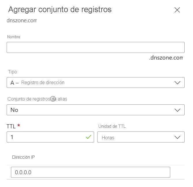 Captura de pantalla de la página Agregar un registro.