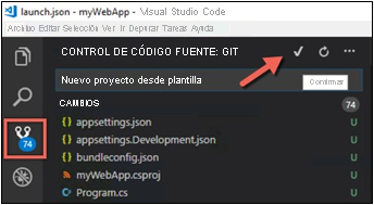 Captura de pantalla de la confirmación mediante VS Code.