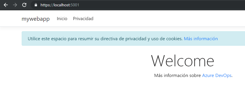 Captura de pantalla de la página principal de localhost.