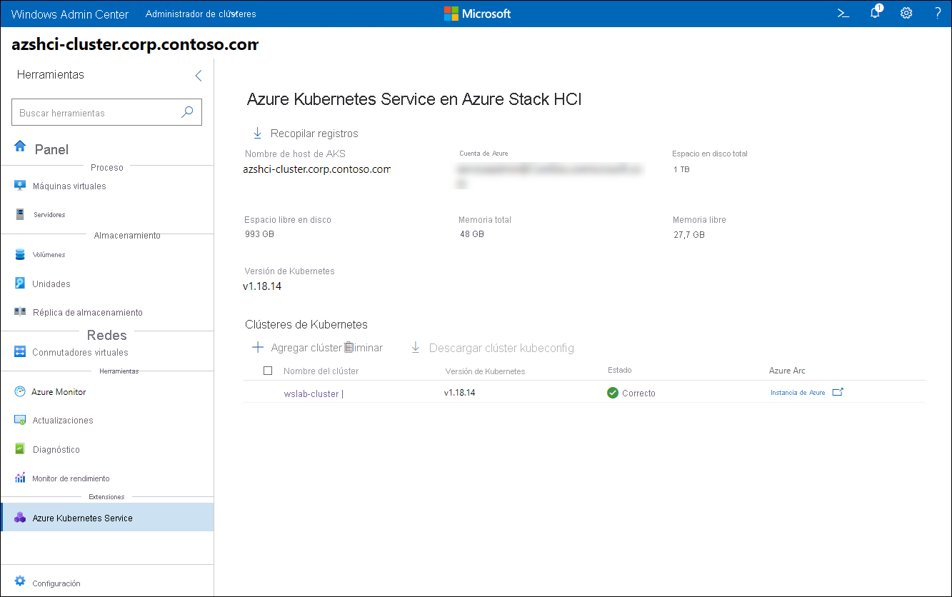 La captura de pantalla representa el paso Nuevo clúster del Asistente para crear clúster de Kubernetes en Windows Admin Center.