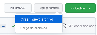 Captura de pantalla del proceso de creación de un archivo en GitHub.