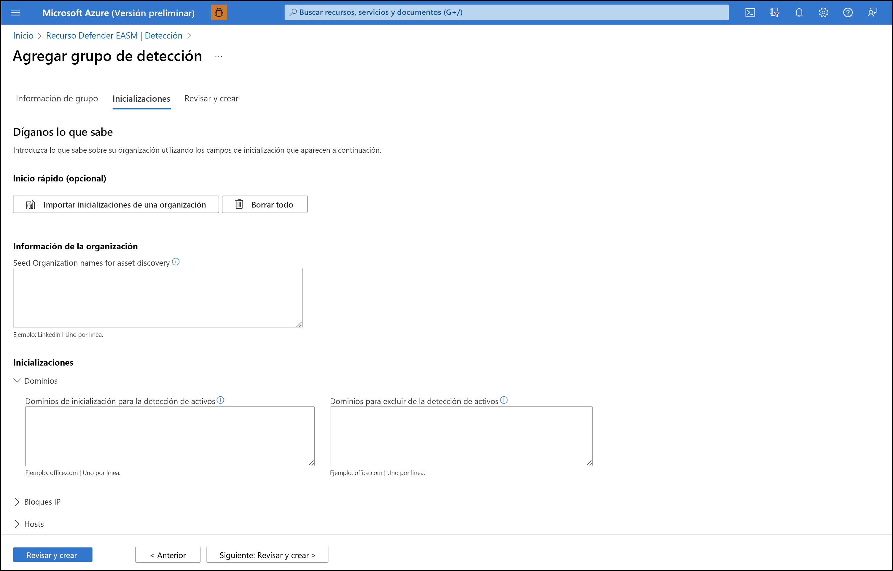 Screenshot showing the Defender EASM add discovery group page.