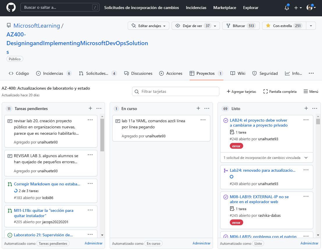 Captura de pantalla de la característica de paneles de proyectos de GitHub.