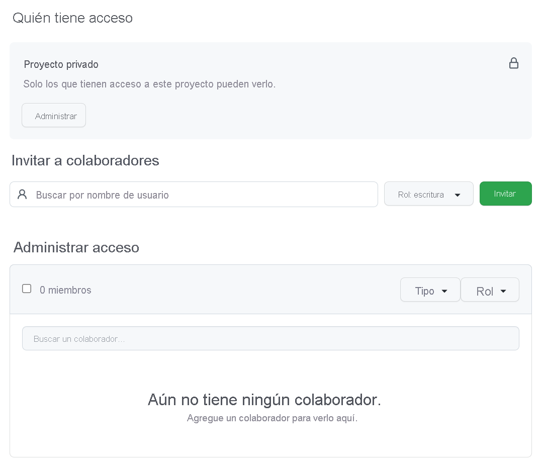 Captura de pantalla de la configuración de Proyectos de GitHub para administrar el acceso.