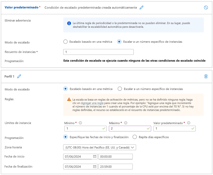 The condition page for an App Service Plan showing the default scale condition.