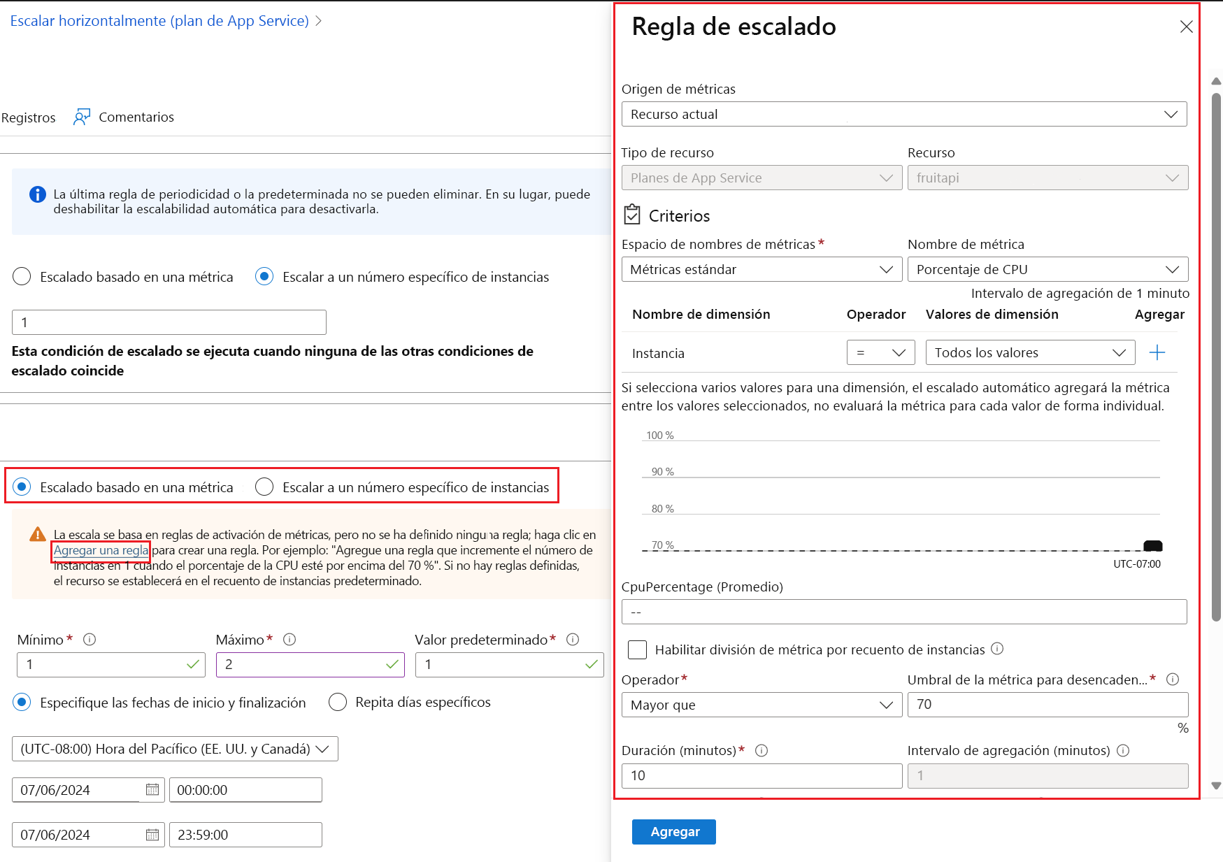 The scale rule settings pane.