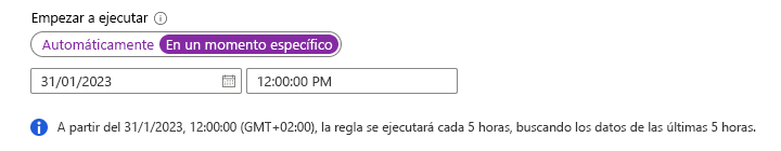 Captura de pantalla que muestra un ejemplo de cómo configurar los parámetros de la programación de consultas.