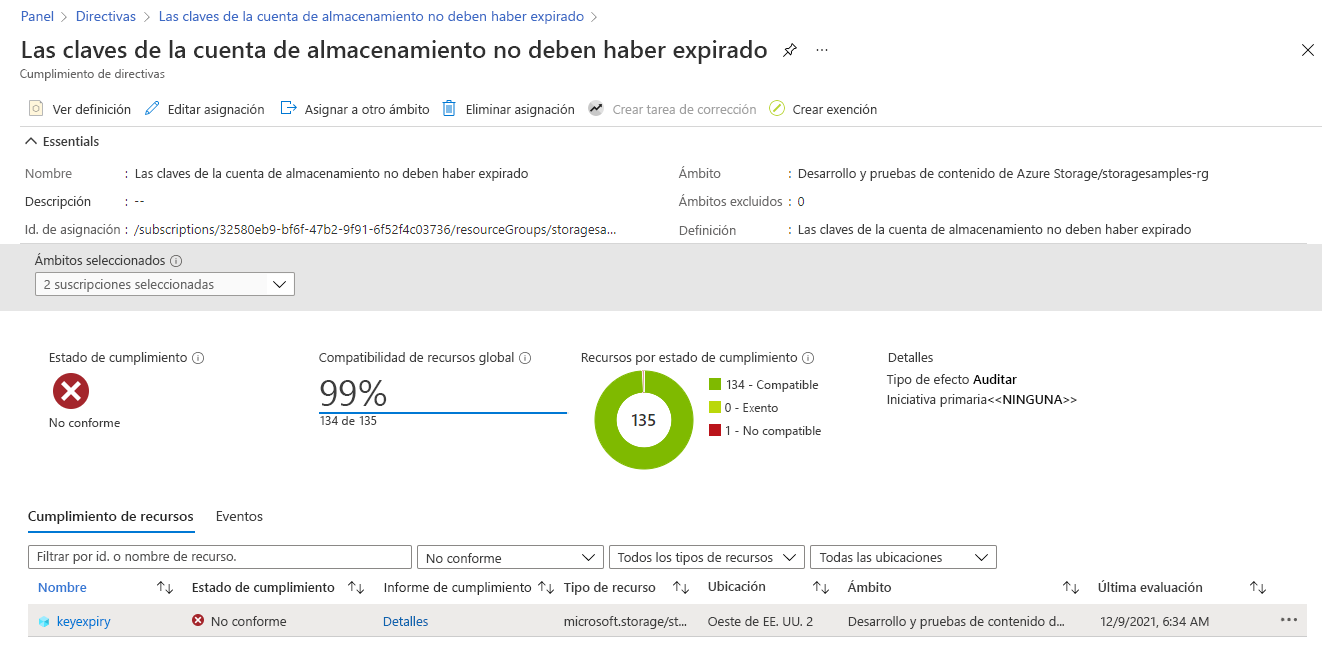 Recorte de pantalla que muestra el portal de informes de cumplimiento de directivas.