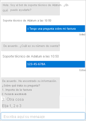 Screenshot of A chat interface showing user input and responses from a bot.