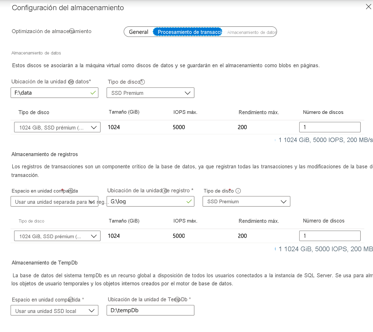 Configuración del disco de una máquina virtual de SQL Server