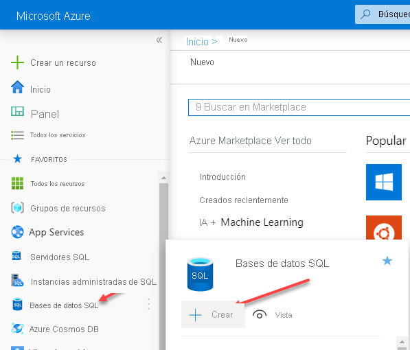 The Azure portal Azure SQL Database Deployment screen