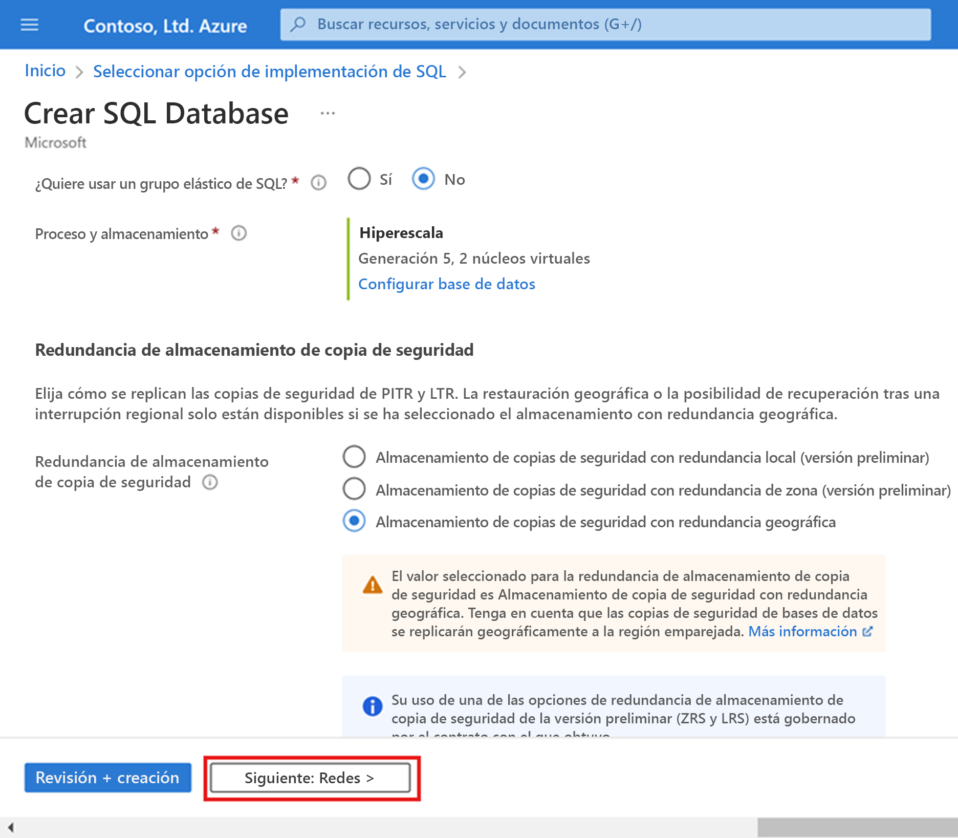 Network page when provisioning an Azure SQL Database Hyperscale