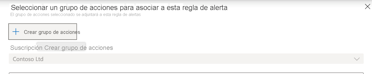 Captura de pantalla de dónde se encuentra la opción de creación de grupo de acciones al crear una alerta