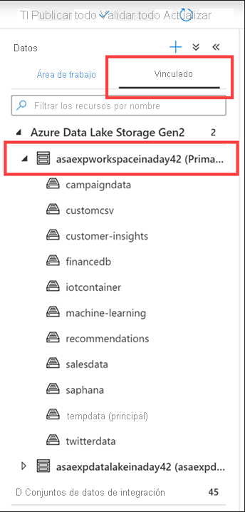 Visualización de vinculados en el centro de datos de Azure Synapse Studio