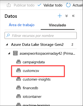 Visualización de contenedores en el centro de datos de Azure Synapse Studio