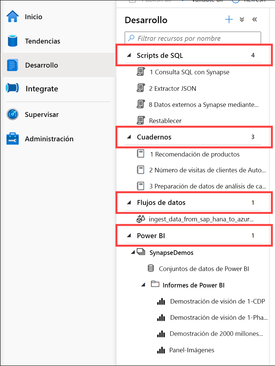 Visualización de objetos en el centro de desarrollo de Azure Synapse Studio