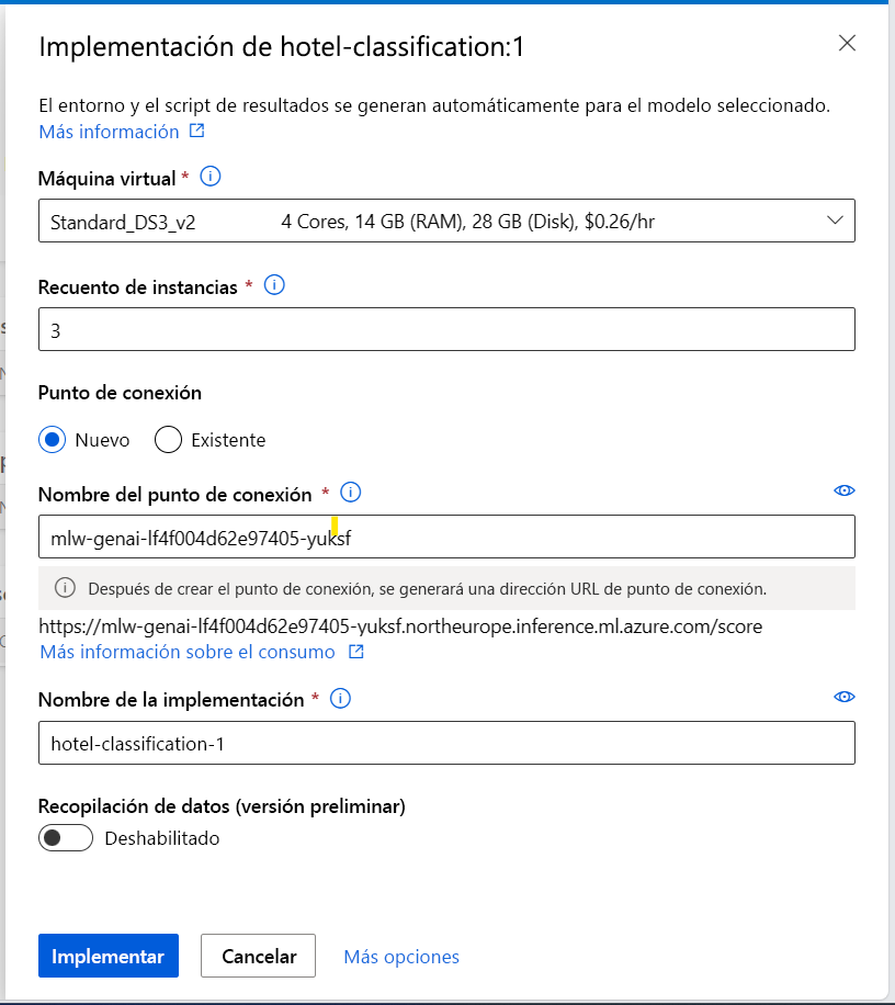 Screenshot of the endpoint creation from a registered model.