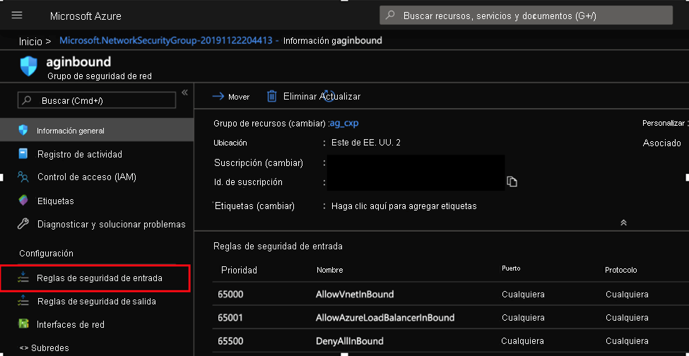 Creación de un grupo de seguridad de red