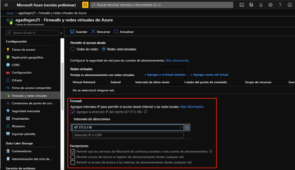 Firewalls de almacenamiento de Azure