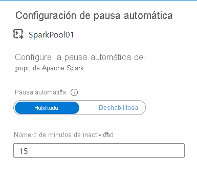 Configuración de pausa automática en Azure Synapse Studio