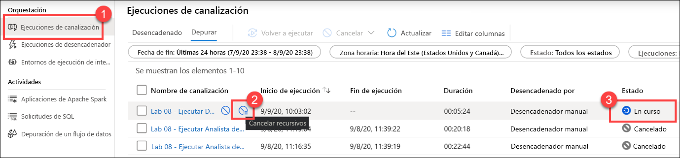 Se muestra la opción Cancelar recursivos en la captura de pantalla 2.