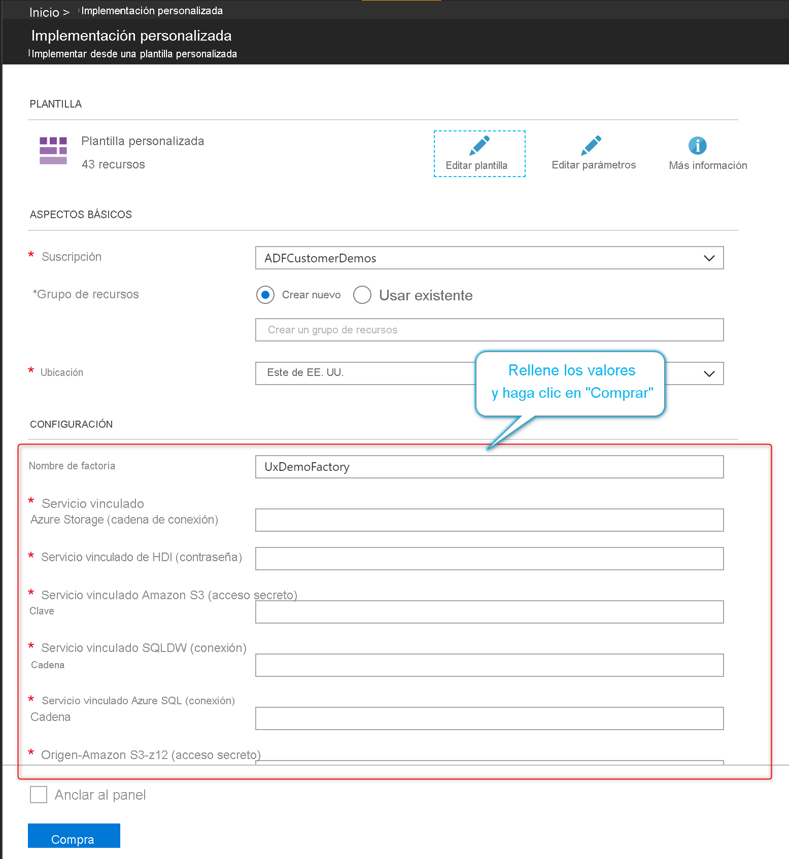 Sección de configuración