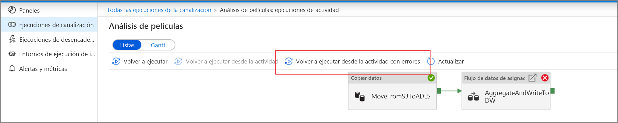 Volver a ejecutar la actividad con errores