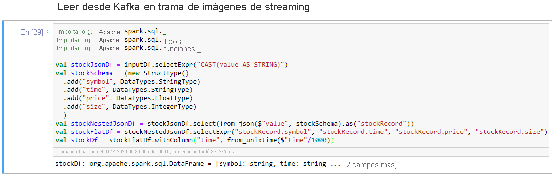 Read from Kafka into Streaming Dataframe