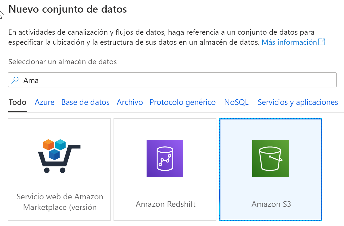 Select Amazon S3 as a data source