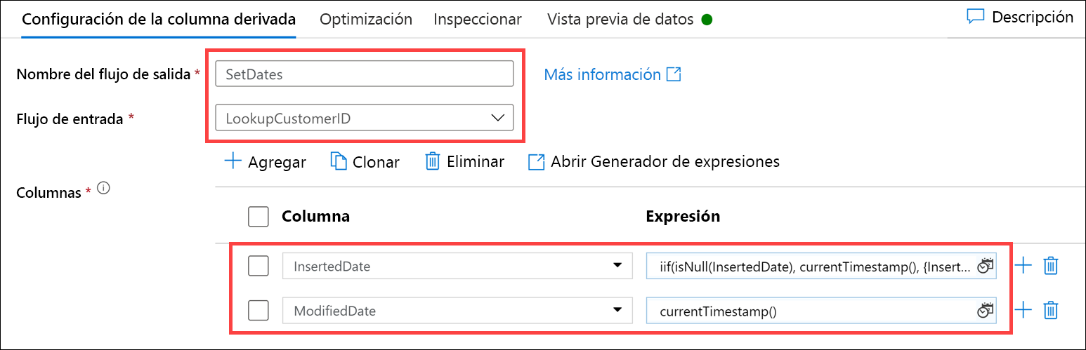 Otro formulario de configuración de la columna derivada se configura como se describe.