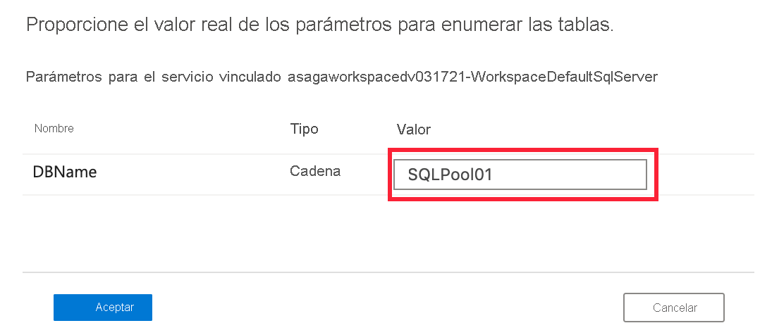 El parámetro SQLPool01 está resaltado.