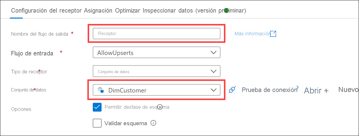 El formulario de propiedades del receptor se configura como se describe.