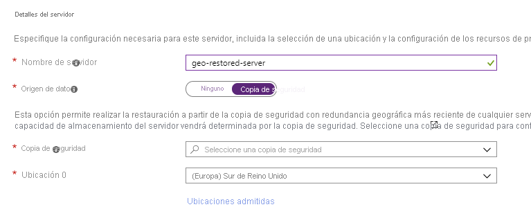 Image showing the server details section when creating an Azure Database for MySQL or PostgreSQL server