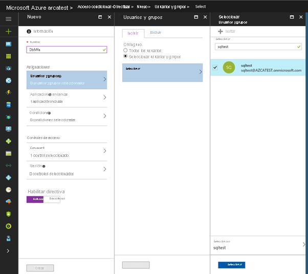 Creación de una directiva de acceso condicional en Azure Portal.