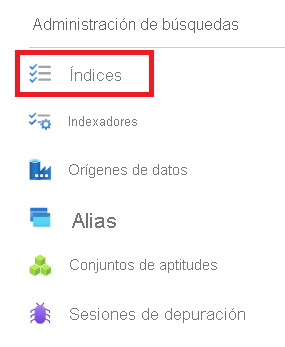 Captura de pantalla del botón Índices.