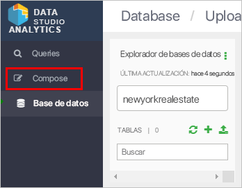 Compose button in the Data Analytics Studio application