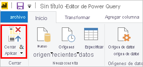 Opción Close & Apply (Cerrar y aplicar) en Power BI