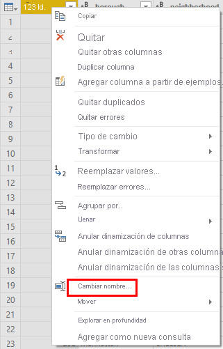 Cambio del nombre de las columnas en Power BI