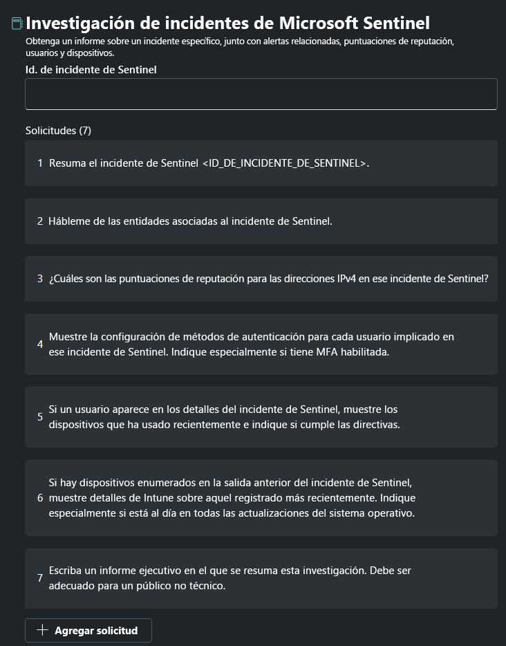 Captura de pantalla que muestra la secuencia de indicaciones de investigación de incidentes de Microsoft Sentinel.