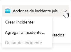 Captura de pantalla del menú desplegable para acciones de incidentes en Microsoft Sentinel