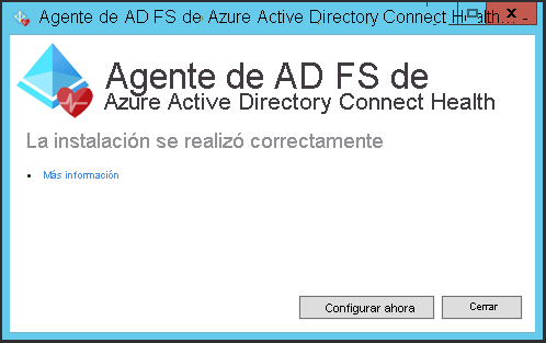 Screenshot of the installation window for the confirmation message for the Microsoft Entra Connect Health AD FS agent installation.