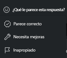 Captura de pantalla que muestra las opciones para proporcionar comentarios para cada indicación.