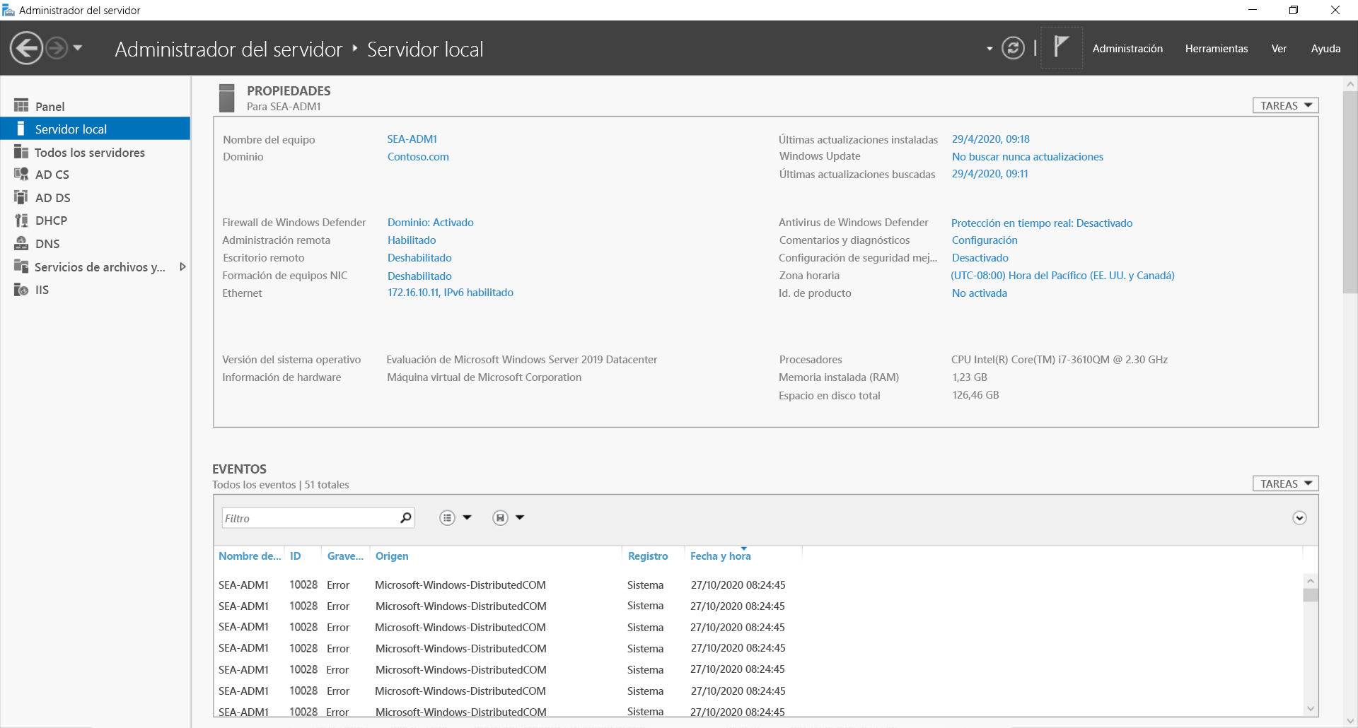 A screenshot of the Server Manager Local Server pane. Displayed are the options discussed in the preceding text.